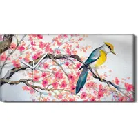 Coloray Küchenuhr Bürouhr Leinwand Uhr Geräuschlos 60x30 Malerei Baum Ast Vogel Tier - weiße Hände