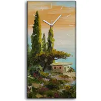 Coloray Dekor Leinwand Uhr Wandbilder 30x60 Ölgemälde Bäume Küste Himmel Sonnenuntergang - weiße Hände