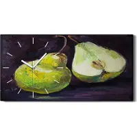 Coloray Wohnzimmer-Bild Leinwand Uhr Geräuschlos Kunstdruck 60x30 Früchte Birne malen - weiße Hände