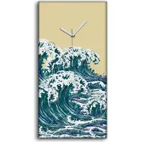 Coloray Wanduhr Leinwand Bild Uhr Geräuschlos 30x60 Foto Meereswellen Handgezeichnet - weiße Hände