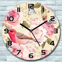 Coloray Wanduhr aus Glas Rund fi 30 Blumen vögel rosa Quarz Deko Schlafzimmer Büro