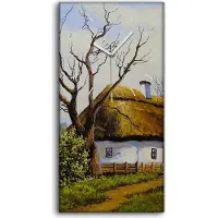 Coloray Wanduhr Uhr Wandbild Leinwand Geräuschlos 30x60 Gemälde Hütte Mühle auf dem Land - weiße Hände