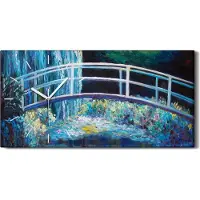 Coloray Wandbild Leinwand Bilder mit Uhr 60x30 Gemälde Impressionismus Brücke Blumen - weiße Hände