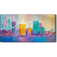 Coloray Wanduhr Bürouhr Leinwand Bild Geräuschlos 60x30 Landschaft Architektur Stadt - weiße Hände