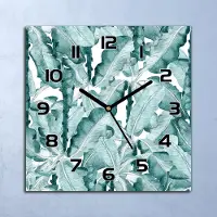 Coloray Wanduhr Echt-Glas-Küchenuhr Bananenblätter Quarz Lautlos 30x30 Deko Bilder