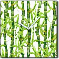 Coloray Uhr auf Leinwand 30x30 cm Wand Uhr Dekoration Wohnzimmer Segeltuch weiße Zeiger -Natur Aquarelle Bambus