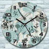 Coloray Wanduhr aus Glas Rund fi 30 Botanische Insekten Quarz Deko Schlafzimmer Büro