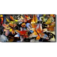 Coloray Wohnzimmer-Bild Leinwand Uhr Geräuschlos 60x30 Malerei Abstrakte Kunst Bunt - schwarze Hände
