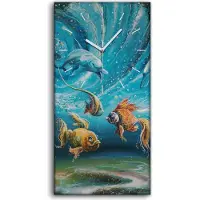 Coloray Küchenuhr Bürouhr Leinwand Uhr Geräuschlos 30x60 Malerei Tiere Fische Kunst - weiße Hände