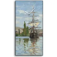 Coloray Wandbild Leinwand Bilder Wanduhr 30x60 Auf der Seine von Rouen fahrende Schiffe - weiße Hände