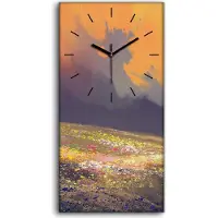 Coloray Küchenuhr Bürouhr Leinwand Uhr 30x60 bunte Feldblumen unter schöner Wolke - schwarze Hände
