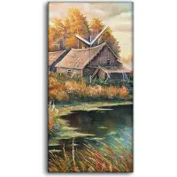 Coloray Dekor Leinwand Uhr Wandbilder Geräuschlos 30x60 Malerei Hütten Wald Bäume Natur - weiße Hände