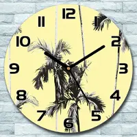 Coloray Wanduhr aus Glas Rund fi 30 Graue Palmen Gelb Quarz Deko Wohnzimmer Büro