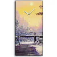 Coloray Dekor Leinwand Uhr Wandbilder 30x60 Weiße Brücke Fluss Winter Landschaft - weiße Hände