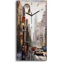 Coloray Wanduhr Leinwand Bild Uhr Geräuschlos 30x60 New York Straße Stadt Autos - schwarze Hände