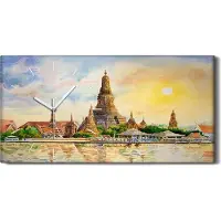 Coloray Wandbild Leinwand Bilder mit Uhr Geräuschlos 60x30 Tempel Thailand Architektur - weiße Hände