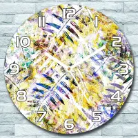 Coloray Wanduhr aus Glas Rund fi 30 Gold Blatt Palmblatt Quarz Deko Schlafzimmer Büro