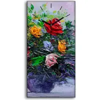 Coloray Wandbild Leinwand Bilder mit Uhr Geräuschlos 30x60 Malerei Kunst Blumen - schwarze Hände