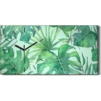 Coloray Küchenuhr Bürouhr Leinwand Uhr 60x30 Malerei Blume Blätter Monstera Kunst - schwarze Hände