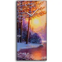 Coloray Dekor Leinwand Uhr Wandbilder 30x60 Malerei Bäume Schnee Fluss Sonnenuntergang - weiße Hände