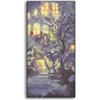 Coloray Leinwand Uhr Küche Wohnzimmer Bild 30x60 Nachtlandschaft Wintergasse im Park - weiße Hände