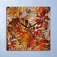 Coloray Wanduhr Echt-Glas-Küchenuhr Feurige Blätter Quarz Lautlos 30x30 Deko Bilder