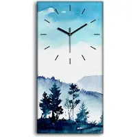 Coloray Wanduhr Uhr Wandbild Leinwand 30x60 Foto für das Wohnzimmer Aquarell Berge - schwarze Hände