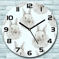 Coloray Wanduhr aus Glas Rund fi 30 Kaninchen skizziert Quarz Deko Schlafzimmer Büro