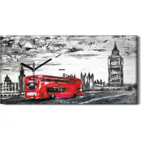 Coloray Wohnzimmer-Bild Leinwand Uhr Kunstdruck 60x30 Straße Ansicht des Londoner Busses - schwarze Hände