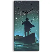 Coloray Wanduhr Uhr Wandbild Leinwand 30x60 Kunst Mann rudert ein Boot im Meer - schwarze Hände