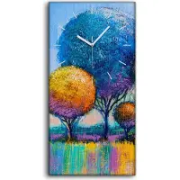 Coloray Wanduhr Uhr Wandbild Leinwand 30x60 Malerei Abstrakte Kunst Bäume bunt - weiße Hände