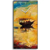 Coloray Wanduhr Uhr Wandbild Leinwand 30x60 Meereslandschaft Ozean Boot auf See - weiße Hände