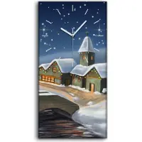 Coloray Dekor Leinwand Uhr Wandbilder Quarz 30x60 Kunst Winterstadt Weihnachtslandschaft - weiße Hände