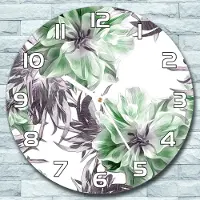 Coloray Wanduhr aus Glas Rund fi 30 grüne Blumen Quarz Deko Wohnzimmer Büro