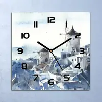 Coloray Wanduhr Echt-Glas-Küchenuhr Santorini Blick Quarz Lautlos 30x30 Deko Bilder
