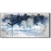 Coloray Leinwand Uhr Küche Wohnzimmer Bild 60x30 Aquarell Bild einer Winter Landschaft - schwarze Hände