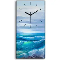 Coloray Wandbild Leinwand Bilder mit Uhr 30x60 Sonnenuntergang auf dem Meeres Gemälde - schwarze Hände