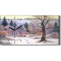 Coloray Küche Wohnzimmer Wand Leinwand Uhr 60x30 Malerei Wald Bäume Winter Schnee Natur - schwarze Hände