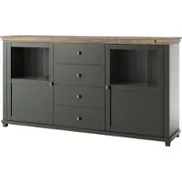 Furniture24 Kommode, Sideboard Evora 25, mit 2 Türen, 4 Schubkästen, Grün, Landhaus möbel, Wohnzimmerschrank ohne Beleuchtung