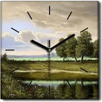 Coloray Uhr auf Leinwand 30x30 cm Wand Uhr Dekoration Wohnzimmer Segeltuch schwarze Hände -Landschaft des Flusses Natur