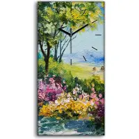 Coloray Küche Wohnzimmer Wand Leinwand Uhr Quarz 30x60 Haus tür Fenst Baum Blume Garten - schwarze Hände