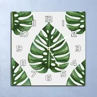 Coloray Deko Glasuhr Wanduhr 30x30 Fensterblätter Grün Quarz Küchenuhr Bürouhr