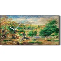 Coloray Wohnzimmer-Bild Leinwand Uhr 60x30 Malerei Wald Bäume Landschaft Himmel Wolken - weiße Hände