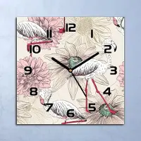 Coloray Wanduhr Echt-Glas-Küchenuhr Skizzierte Flamingos Quarz 30x30 Deko Bilder