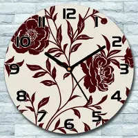 Coloray Wanduhr aus Glas Rund fi 30 Blumig rot golden Quarz Deko Schlafzimmer Büro