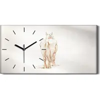 Coloray Küche Wohnzimmer Wand Leinwand Uhr Geräuschlos 60x30 Zeichnung Tier Pferd Kunst - schwarze Hände