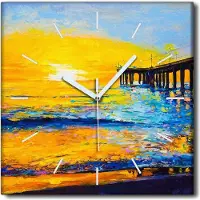 Coloray Uhr auf Leinwand 30x30 cm Wand Uhr Dekoration Wohnzimmer Segeltuch weiße Zeiger -Sonnenuntergangbrücke