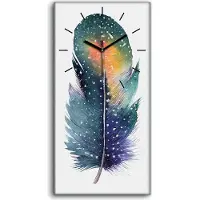 Coloray Leinwand Wanduhr Wandkunst Uhr 30x60 Malerei Abstrakte Federn Bunte Kunst - schwarze Hände