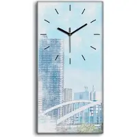 Coloray Wanduhr Bürouhr Leinwand Bild 30x60 Landschaft Tokio Asien Stadt Zeichnung - schwarze Hände