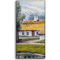 Coloray Dekor Leinwand Uhr Wandbilder Quarz 30x60 Gemälde Landschaft Fluss Ukraine Dorf - weiße Hände
